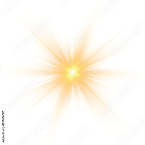 Yellow sun, a flash, a soft glow without departing rays. Star flashed with sparkles isolated on white background. Vector illustration of abstract yellow splash.