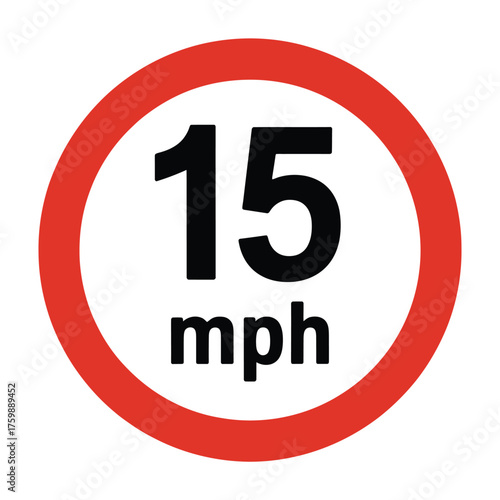 Fifteen miles per hour speed limit road sign