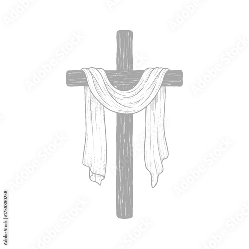 Christian Cross with Draped Fabric Design Illustration
