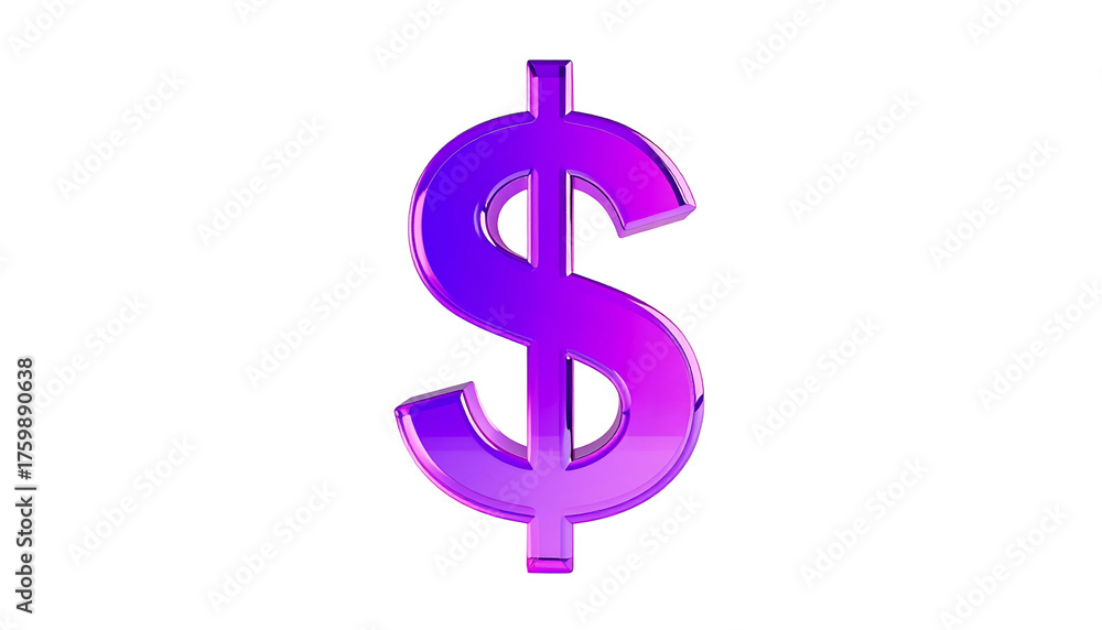 Obraz premium A glossy, purple and pink gradient dollar sign isolated against a black background