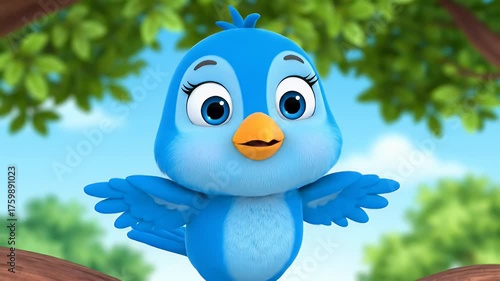 Cute Animated Blue Bird with Big Eyes