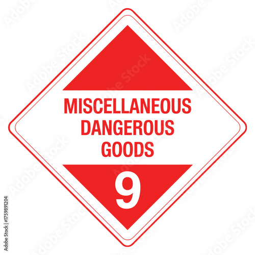 Diamond shaped hazard sign for miscellaneous dangerous goods class 9