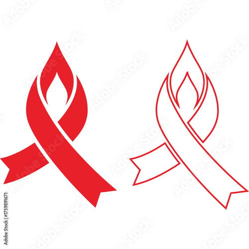 Red Ribbon Symbol Set for Awareness and Support icon charity cause solid