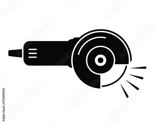 Black silhouette of an angle grinder with sparks