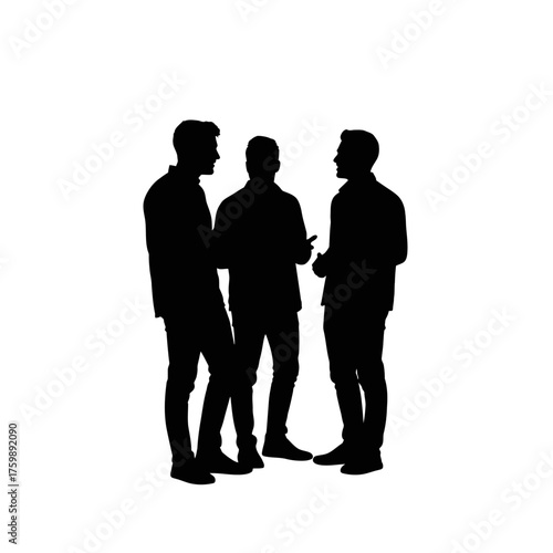 Silhouetted Men in Conversation A Trio Engaging in Dialogue and Communication