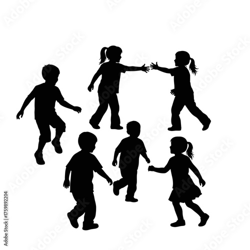 Children Playing Silhouettes Joyful Silhouette Illustration of Kids Interacting and Running