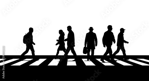 Pedestrians Crossing a Zebra Crossing Silhouette Illustration Against a White Background