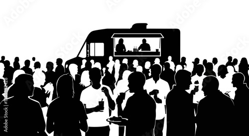 Food Truck Frenzy A Silhouette Scene of Hungry Crowds and Culinary Delights
