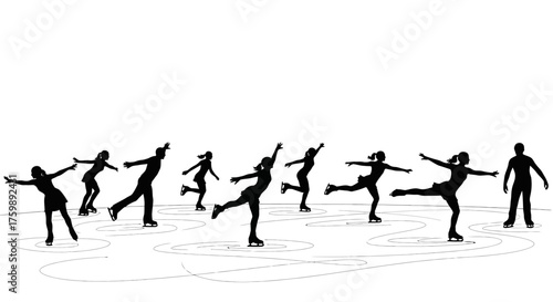 Dynamic Silhouette of Ice Skaters in Action A Choreographed Performance on Ice