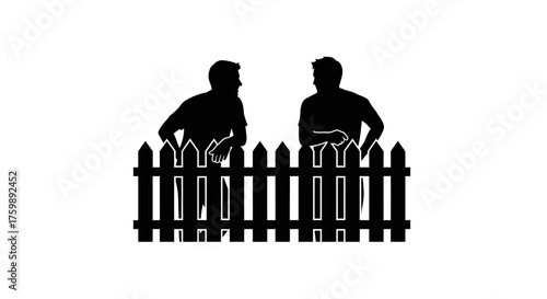 Friendly Neighbors Chatting Silhouetted over a White Picket Fence - Community Bonds
