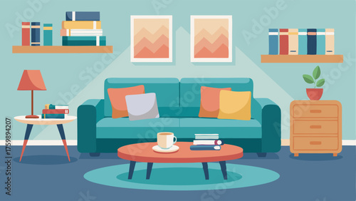 A comfortable lounge area with soft couches and a coffee table stacked with magazines and newspapers.