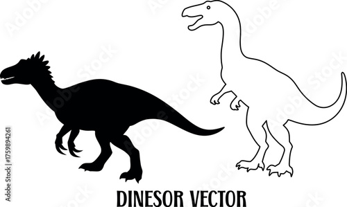 dinosaur black silhouette vector, dinosaur outline art, dinosaur line art