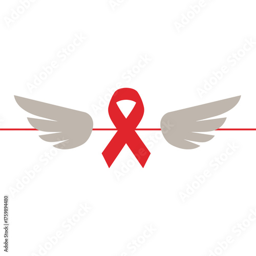 Red Ribbon with Wings for AIDS Awareness support disease health medical prevention charity symbol hope