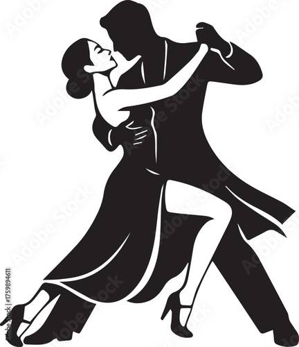 Elegant couple dancing tango in a passionate embrace
