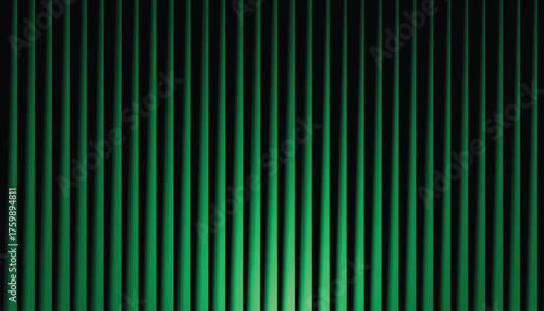 Abstract neon green vertical stripes on black with bottom spotlight glow and ribbed 3D texture; tech backdrop for banners, wallpapers, headers, music and gaming design