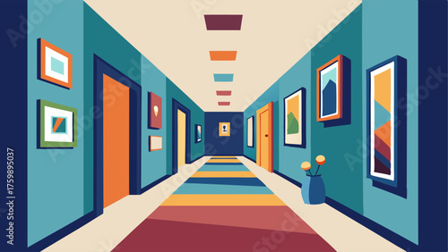A gallery wall of mismatched frames and artwork in varying styles and sizes adds personality to a hallway.