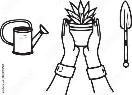 still life with watering can