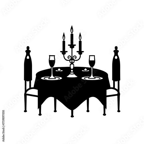 Elegant dinner table with candelabra on transparent background silhouette