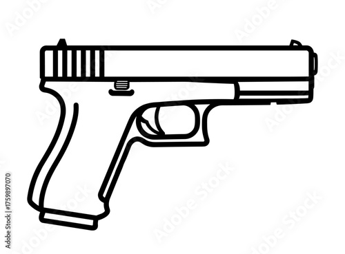 Pistol in line art style, black and white