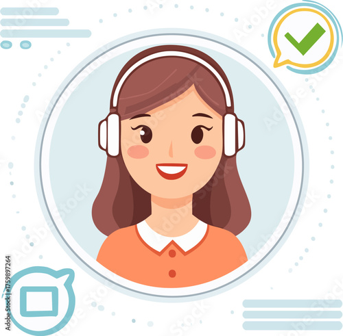 Minimal flat icon of AI assistant head with smiling interface line art vector isolated on white background, Minimal AI assistant head with smiling face line vector, Simple chatbot icon with happy 