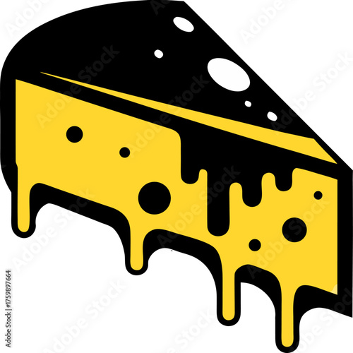 Cheese wedge or melted cheese stream  Silhouette black  vector white background
