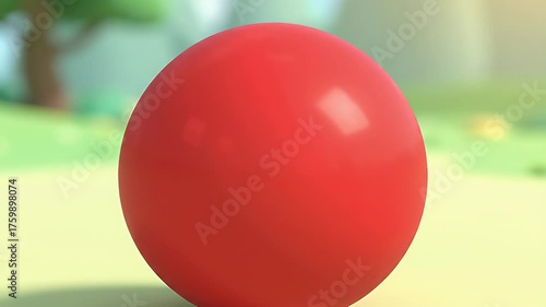 Red Sphere in Cartoon Landscape: Simple Shape, Bright Color, Playful Scene