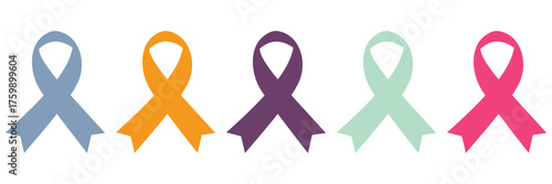Breast Cancer Awareness Ribbon Icon Set – Pink, Red, and Black Charity Symbols for Hope, Support,
 and Medical Awareness | Vector Illustration