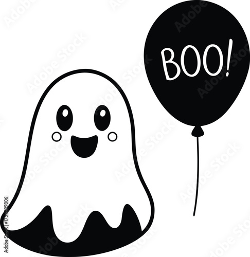 Cute Ghost with Boo Balloon Icon