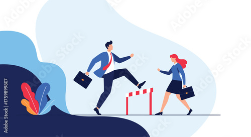 Business people overcoming challenges together to reach goals.