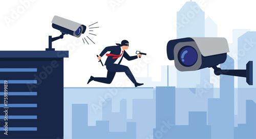 Suspect caught on surveillance cameras during urban chase.