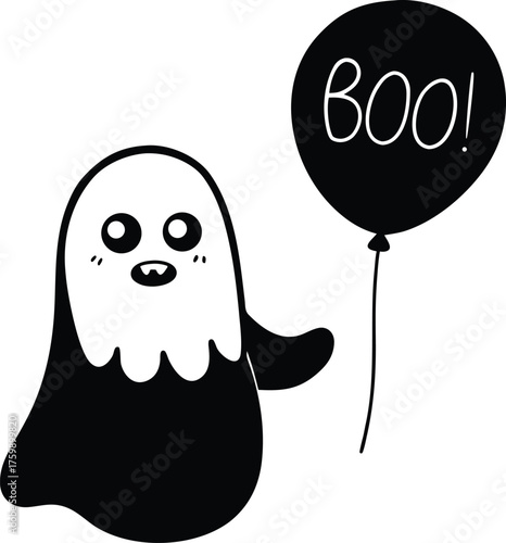 Cute Ghost with Boo Balloon Icon
