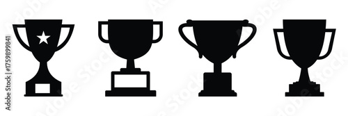 Trophy Cup Icon Set – Vector Silhouette Collection of Winner, Prize, and Victory Symbols for Sports
 and Achievement Design