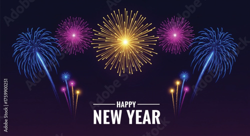 A dazzling fireworks display lights up the night sky, celebrating the arrival of a Happy New Year with vibrant colors and sparkling bursts of joy and excitement.