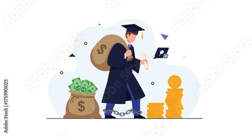 Student burdened by debt after graduating from college and earning a degree.