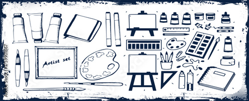 Drawing supplies or tools for artist. Vector set