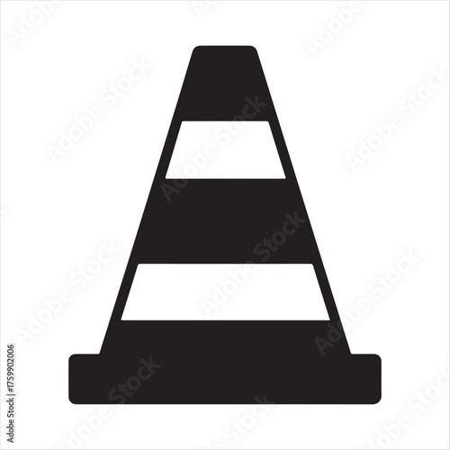 Simple black and white silhouette of a traffic cone with horizontal reflective stripes