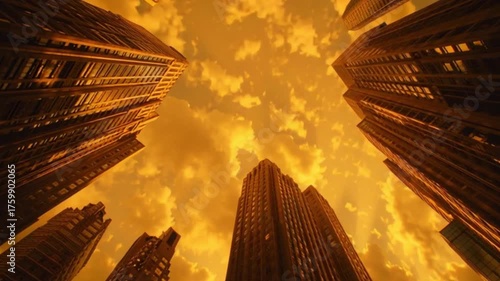 Time-Lapse Clouds Over Skyscrapers – Warm Golden Hour City Overlay