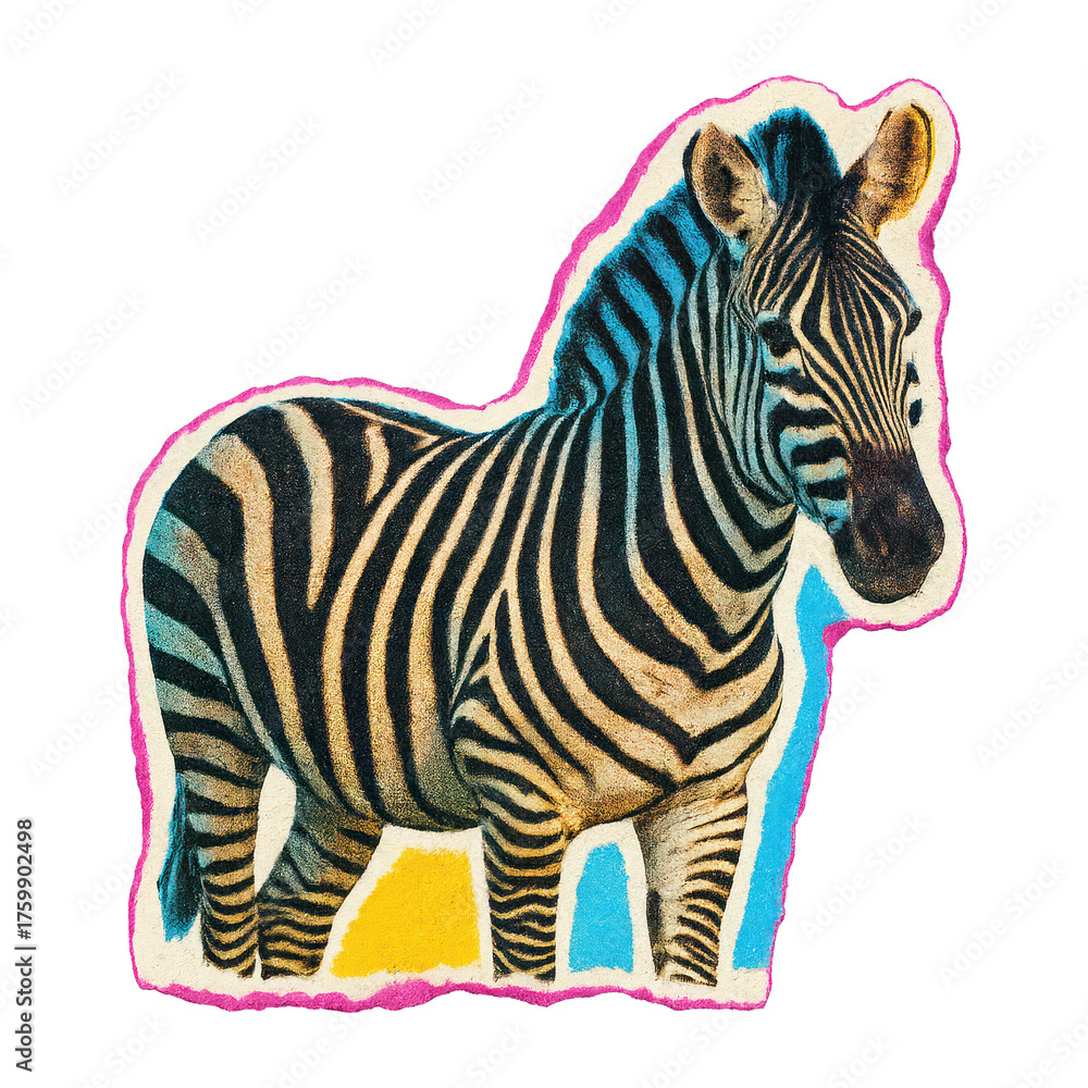 Fototapeta premium PNG Colorful zebra with vibrant outline.