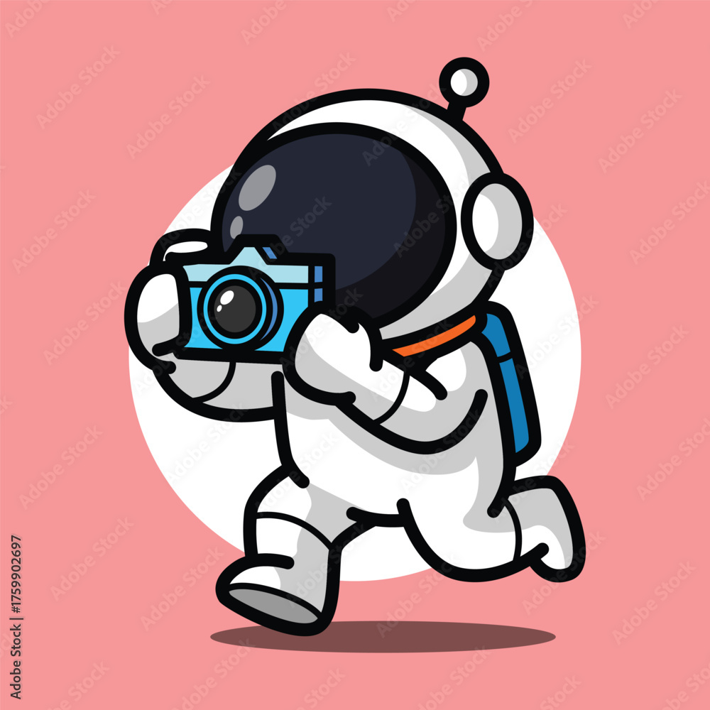 Fototapeta premium Cute Astronaut Taking Picture with Camera Cartoon Illustration for Photography Concept