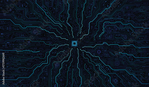 CPU Chip on Motherboard. Central Computer Processors CPU concept. Quantum computer large data processing database concept. Futuristic microchip processor. Digital chip.