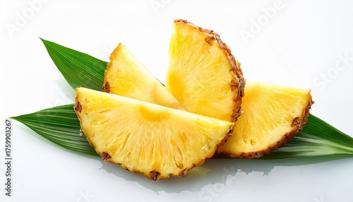 pineapple slices with green leaves on white background