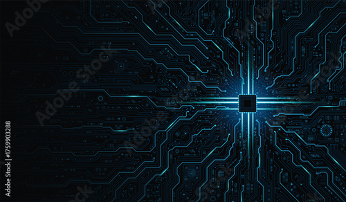 CPU Chip on Motherboard. Central Computer Processors CPU concept. Quantum computer large data processing database concept. Futuristic microchip processor. Digital chip.