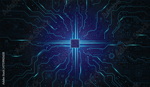 CPU Chip on Motherboard. Central Computer Processors CPU concept. Quantum computer large data processing database concept. Futuristic microchip processor. Digital chip.