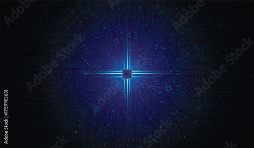 CPU Chip on Motherboard. Central Computer Processors CPU concept. Quantum computer large data processing database concept. Futuristic microchip processor. Digital chip.