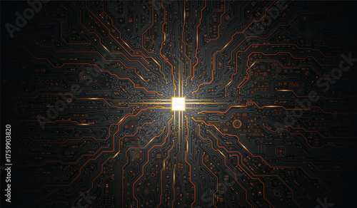 CPU Chip on Motherboard. Central Computer Processors CPU concept. Quantum computer large data processing database concept. Futuristic microchip processor. Digital chip.