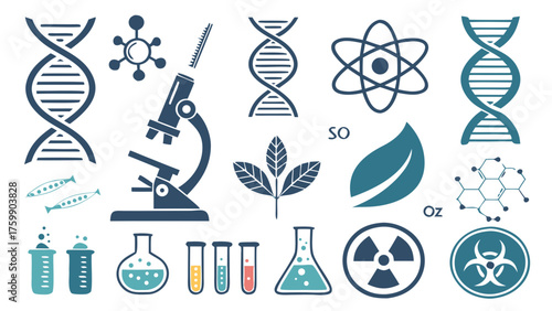 The collection of biotechnology & gene editing solid icon vectors illustration