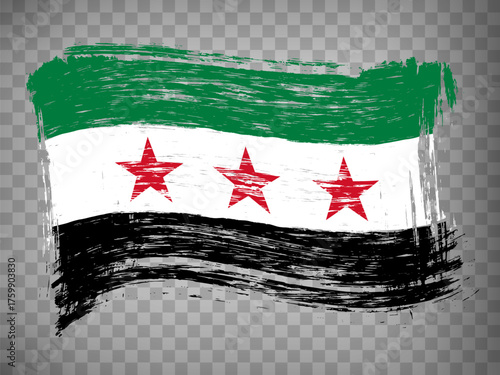 Flag of Syria  brush strokes. New Flag Syrian Arab Republic  on transparent background for your web site design, app, UI. Distress style. EPS10.