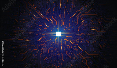 CPU Chip on Motherboard. Central Computer Processors CPU concept. Quantum computer large data processing database concept. Futuristic microchip processor. Digital chip.