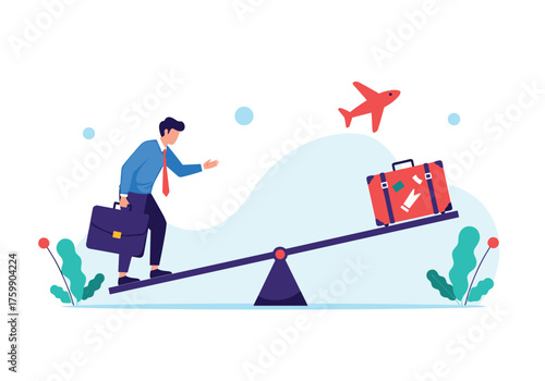 Balancing business travel and personal life on a seesaw.