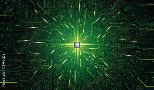 CPU Chip on Motherboard. Central Computer Processors CPU concept. Quantum computer large data processing database concept. Futuristic microchip processor. Digital chip.